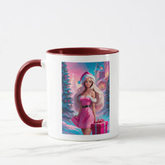 Caneca Linda garota de Natal rosa 01