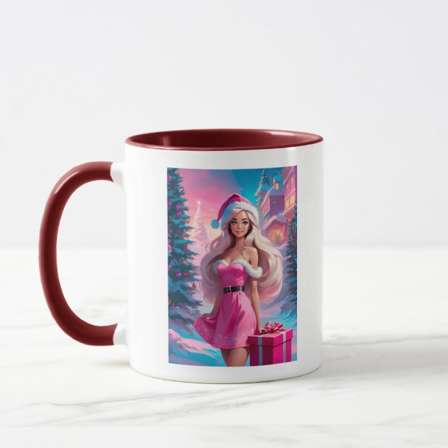 Caneca Linda garota de Natal rosa 01 (Esquerda)