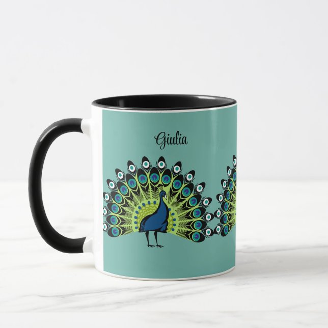 Caneca Linda Glória De Cheio De Peacocks Com Nome Monogra (Esquerda)