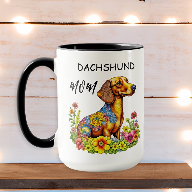 Caneca Linda Mãe Dachshund de desenho animado com IA (Criador carregado)