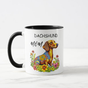 Caneca Linda Mãe Dachshund de Desenho Animado em IA