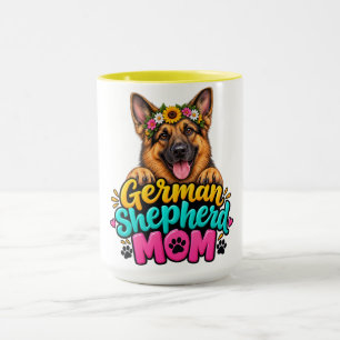 Caneca Linda Mãe Pastor Alemão Coroa de Flores - Cão GSD