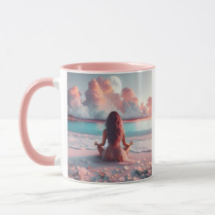 Caneca Linda mulher Meditando no Vazio de Praia