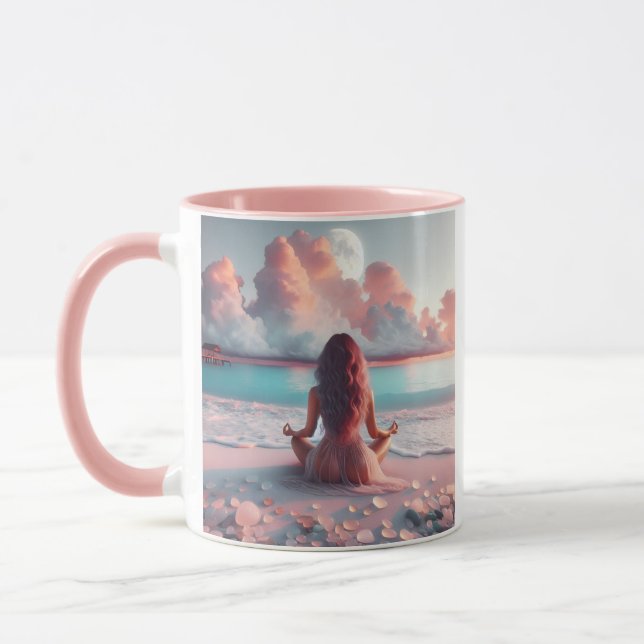Caneca Linda mulher Meditando no Vazio de Praia (Esquerda)