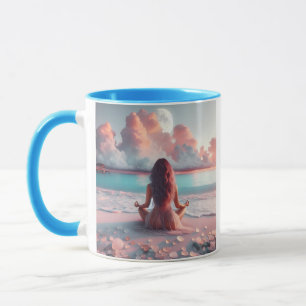 Caneca Linda mulher Meditando no Vazio de Praia