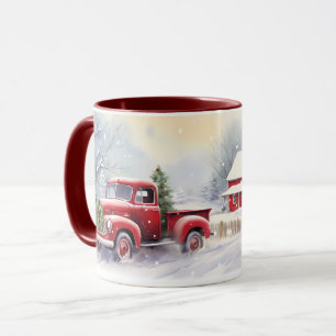 Caneca Linda paisagem do inverno de caminhões de Red Vint