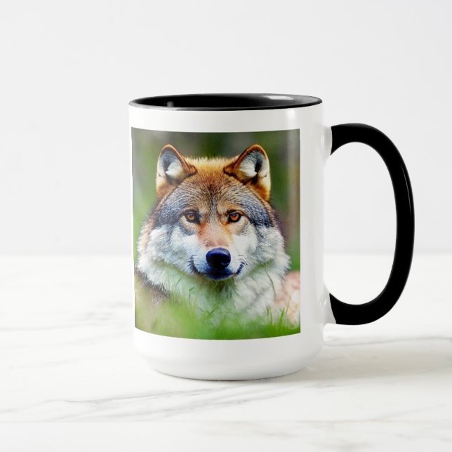 Caneca Linda pintura de cabeça de lobo (Direita)