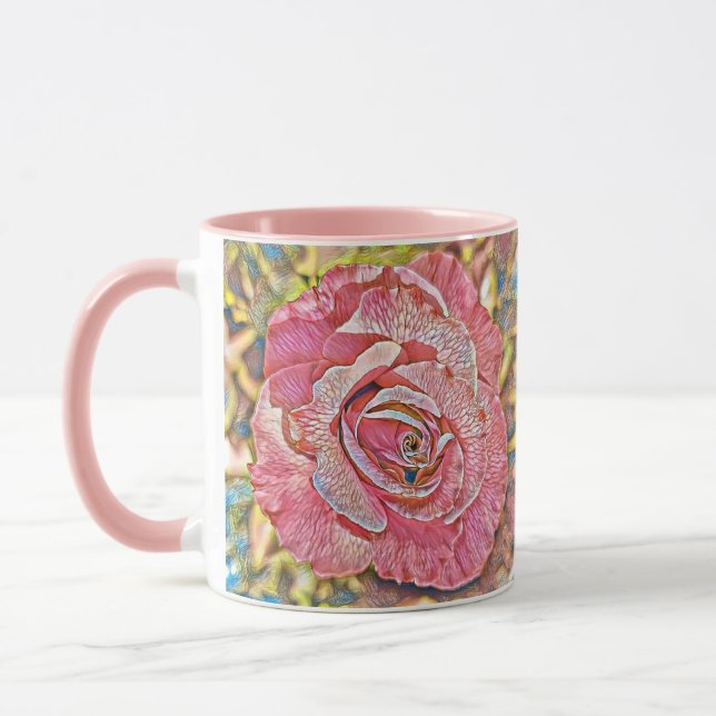 Caneca Linda pintura rosa-rosa com flor (Esquerda)