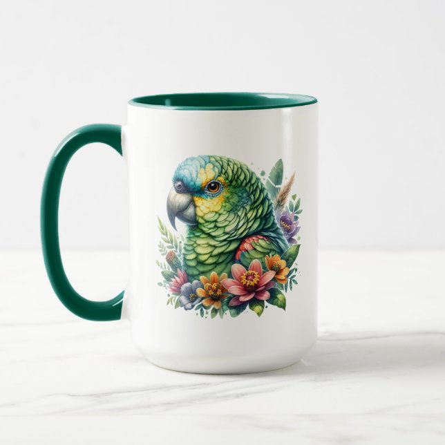 Caneca Linda Watercolor Amazon Parrot Personalizada (Esquerda)