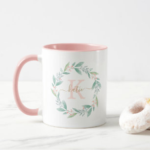 Caneca Linda Watercolor Floral Wreath Monograma