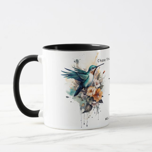 Caneca Linda Watercolor Hummingbird Monograma Name (Esquerda)