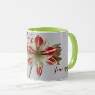 Caneca Lindas flores de Amaryllis e nome personalizado