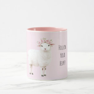 Caneca Lindas Ovelhas Cor-de-Rosa Flores Rosas