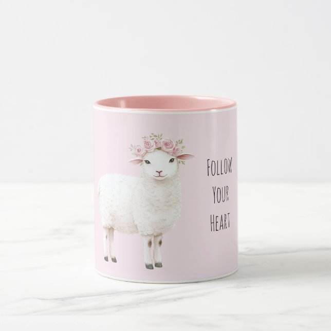 Caneca Lindas Ovelhas Cor-de-Rosa Flores Rosas (Centro)