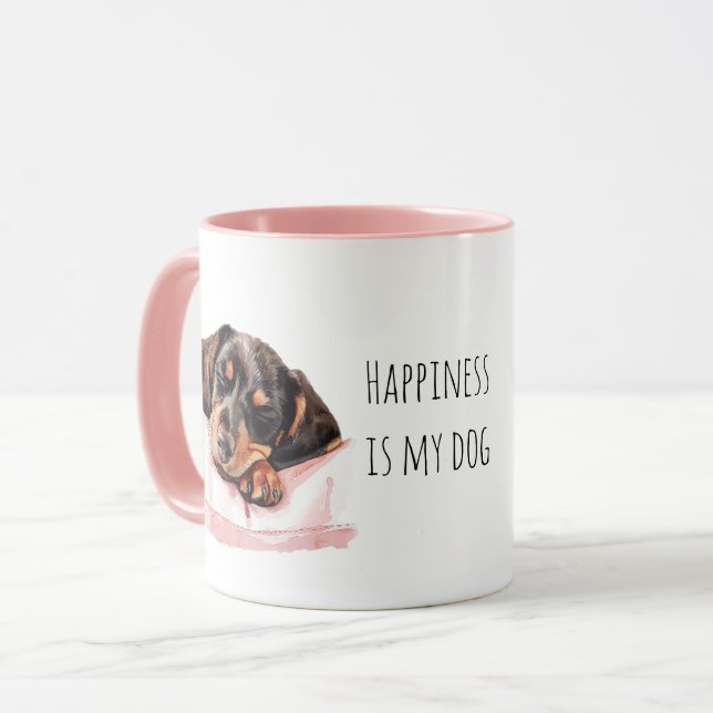 Caneca Lindo Cachorrinho Preto Adormecido Creme (Frente Esquerda)