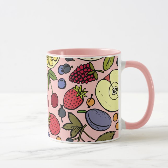 Caneca Lindo padrão botânico e de frutas em rosa (Direita)
