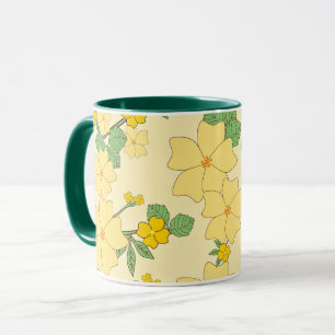 Caneca Lindo padrão floral amarelo pastel,