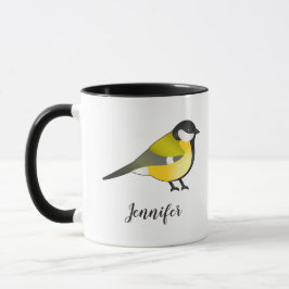 Caneca Lindo Parus Major Amarelo & Nome Personalizado