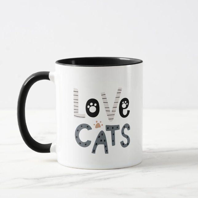 Caneca Lindo Simples Adorável Amor Gatos Pegadas Elegante (Esquerda)