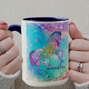 Caneca Lindo unicórnio rosa Glitter arco-íris aqua monogr