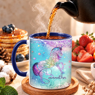 Caneca Lindo unicórnio rosa Glitter arco-íris aqua monogr