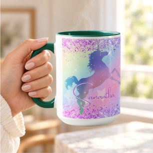 Caneca Lindo unicórnio rosa Glitter arte de monograma Chu