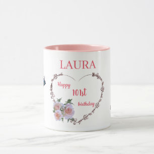 Caneca Lindos Florais Cor-de-Rosa Aniversário de 101 anos