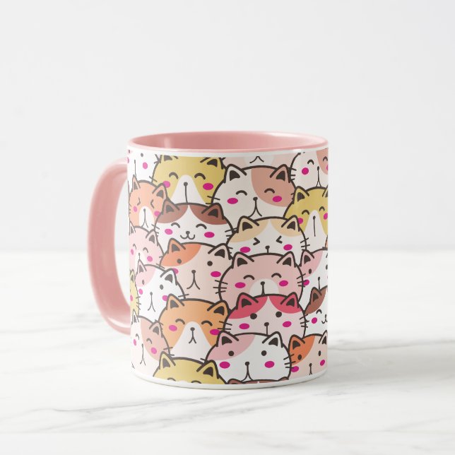 Caneca Lindos Gatos de Padrão Fofo, Moderno (Frente Esquerda)