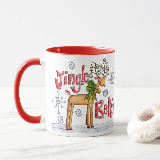 Caneca Lindos renques de Natal, flocos de neve de Jingle  (Com Donut)