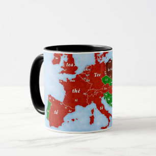 Caneca lingüística do mapa de Europa do chá