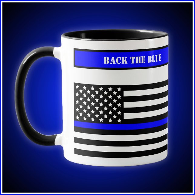 Caneca [Linha Azul Fino] Traseira a Polícia azul SVG (Design wraps around mug. 11oz Combo style mug with black selected as accent color shown here.)