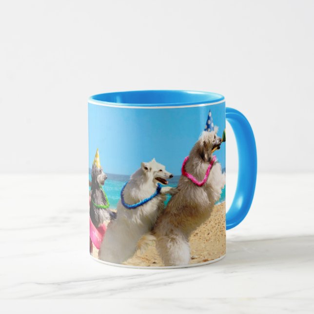 Caneca Linha Conga de Festa de aniversário de Cães (Frente Esquerda)