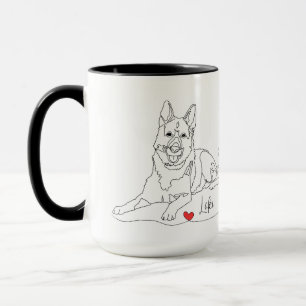 Caneca Linha de arte de pastor alemão com nome
