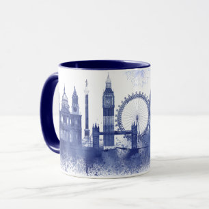 Caneca Linha do Céu de Londres - Azul de Watercolor