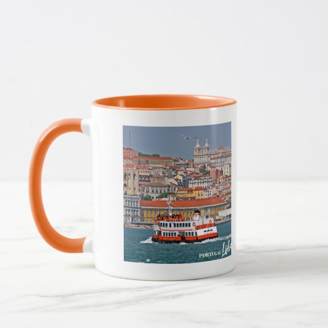 Caneca Linha do horizonte de Lisboa com o velho ferry no  (Esquerda)