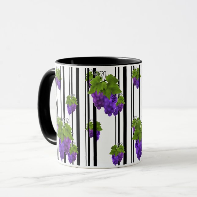 Caneca Linha em banda de fruta de uva de abstrato sem cos (Frente Esquerda)