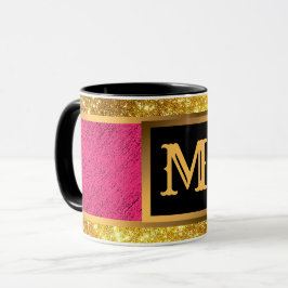 Caneca Linhagem Rosa Rosa Dourada Moderna, Monograma
