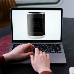 Caneca Linhas Curvas de Onda Geométrica Negra e Cinza Mod