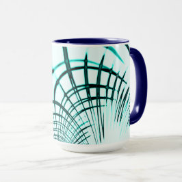 Caneca Linhas curvas do aqua ciano cruzado sobre fundo le