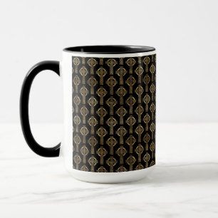 CANECA LINHAS DE ENTRELACES CÉLTICOS PRETOS E DOURADOS DE