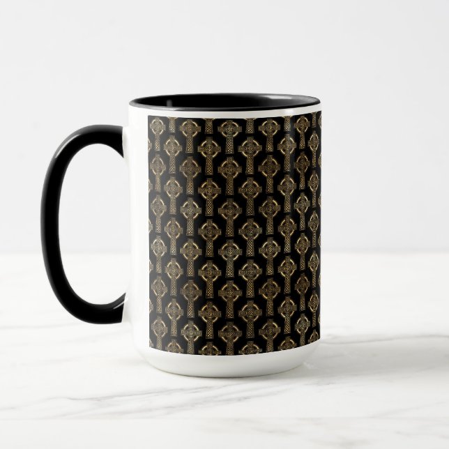 CANECA LINHAS DE ENTRELACES CÉLTICOS PRETOS E DOURADOS DE (Esquerda)