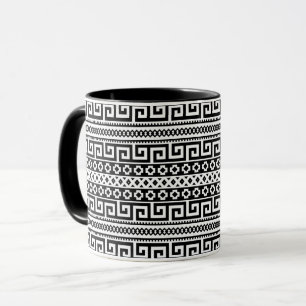 Caneca Linhas de Labirinto Geométrico Minimalista Preto e