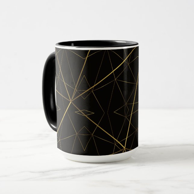Caneca Linhas Douradas Preto e Dourado (Frente Esquerda)