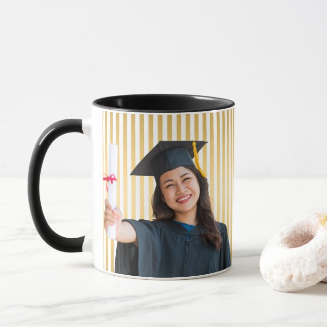 Caneca Linhas Douradas Retrato Personalizado de Mulher Fo (Com Donut)