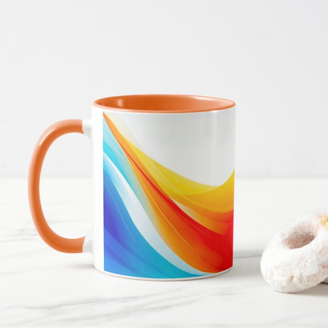 Caneca Linhas retro laranja e abstrato azul curvas (Com Donut)