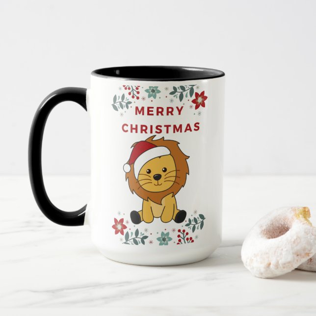 Caneca Lion Christmas Snow Winter Animals Lions (Com Donut)