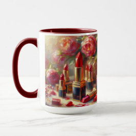 Caneca Lipstick e flores - pintura impressionista