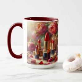 Caneca Lipstick e flores - pintura impressionista
