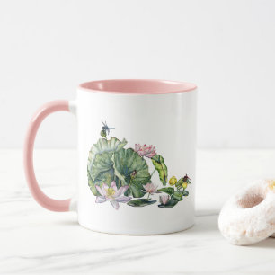 Caneca Lírios de água japoneses e Flores de Lotus