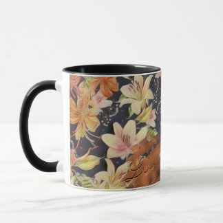 Caneca Lírios Laranja, Amarelo, Branco